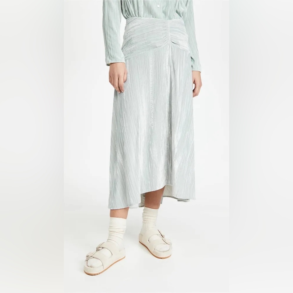 NWT $325 Vince Sz6 Asymmetric Drape Velvet Midi Skirt Pale Sea Glass